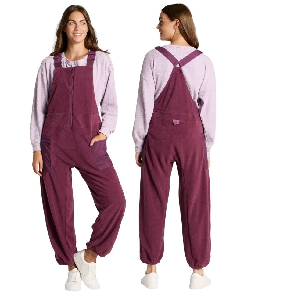 JoyLab Women's Purple Fleece Relaxed Fit Zip Front‎ Overalls Size XXL